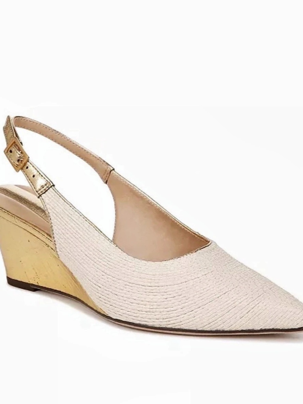 Franco Sarto Pointed-Toe Wedge Pumps in Cream & Gold size 7.5